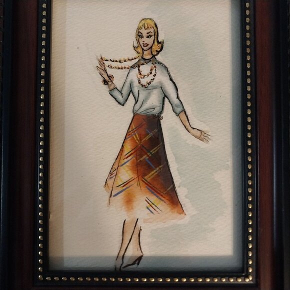 Other - Watercolor Painting Fashion Design Lady Mid Century Design